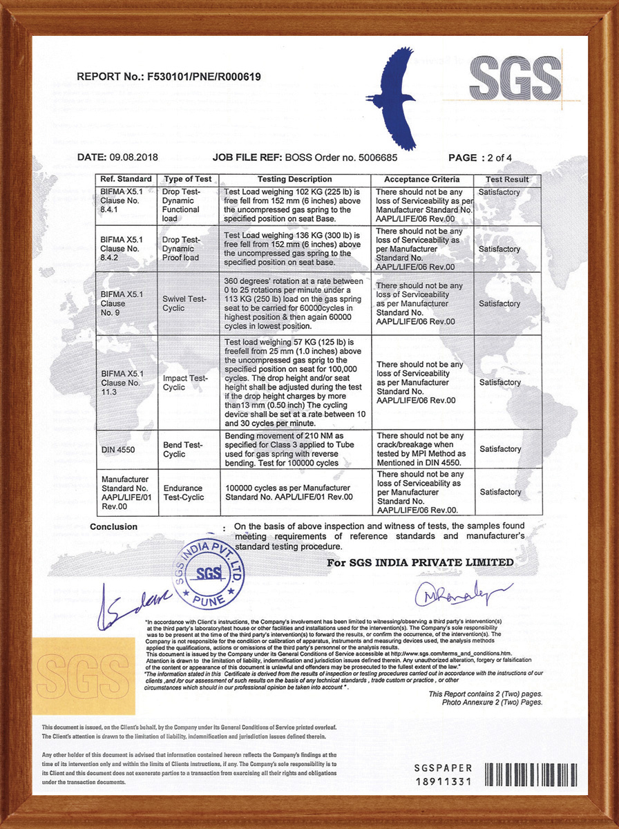 SGS Product Testing Certificate